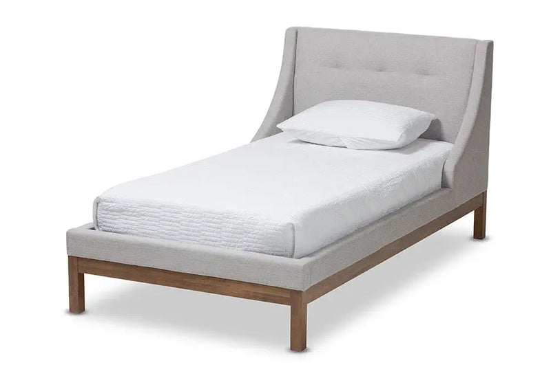 Louvain Greyish Beige Fabric Upholstered Walnut Platform Bed (Twin) iHome Studio