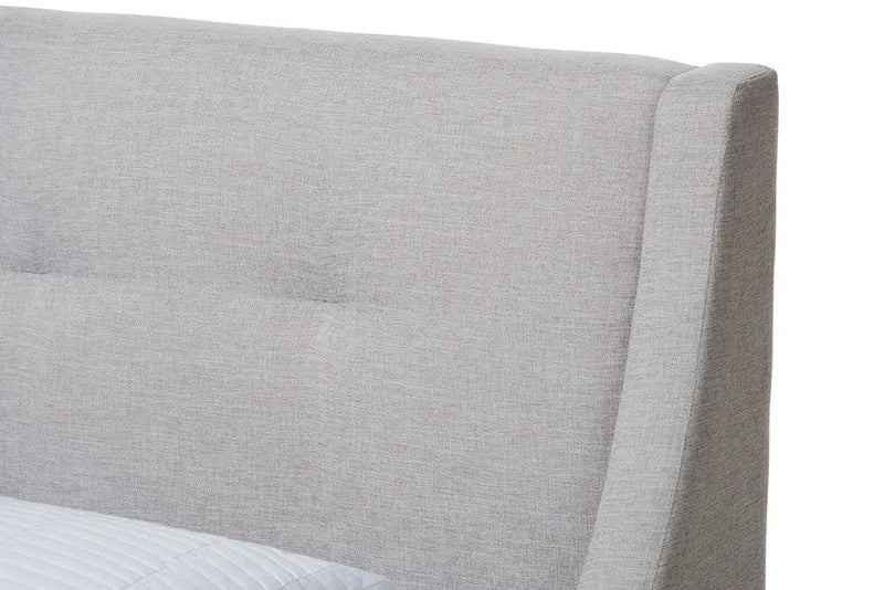 Louvain Greyish Beige Fabric Upholstered Walnut Platform Bed (Twin) iHome Studio