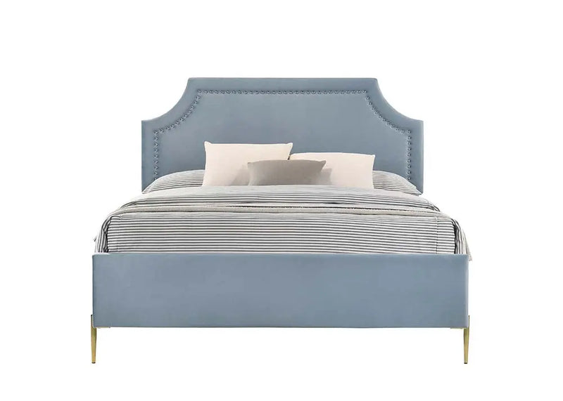 Luca Queen Bed, Light Blue Velvet iHome Studio