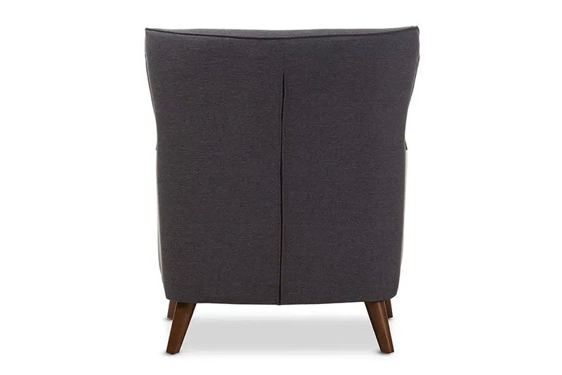 Ludwig Dark Grey Fabric Upholstered Walnut Wood Button-Tufted Armchair iHome Studio