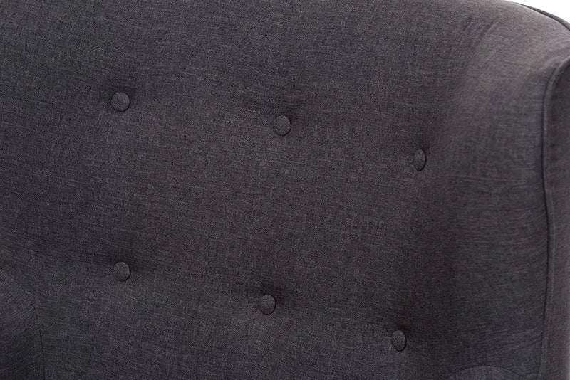Ludwig Dark Grey Fabric Upholstered Walnut Wood Button-Tufted Armchair iHome Studio