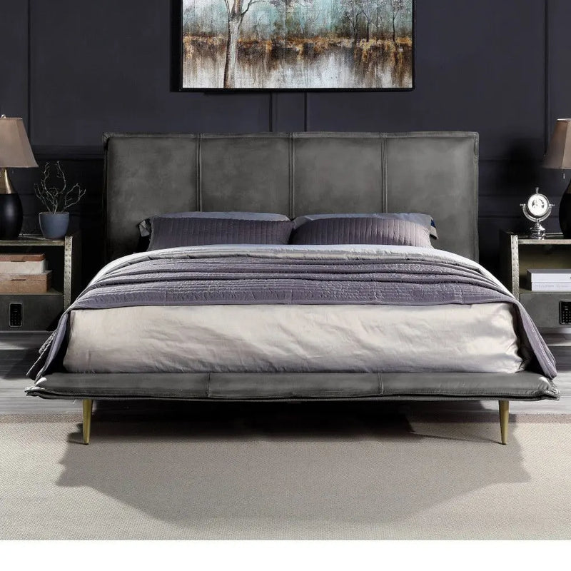 Luke Industrial King Bed, Gray Top Grain Leather iHome Studio