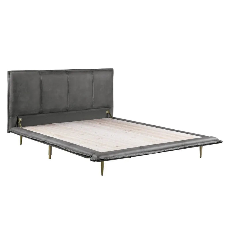 Luke Industrial King Bed, Gray Top Grain Leather iHome Studio