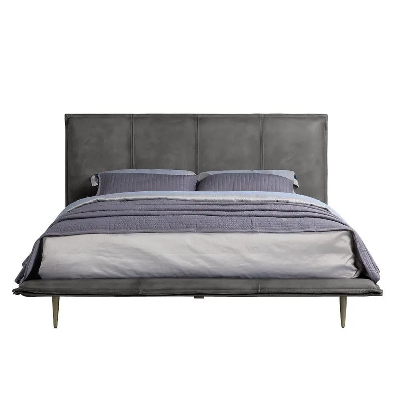 Luke Industrial King Bed, Gray Top Grain Leather iHome Studio