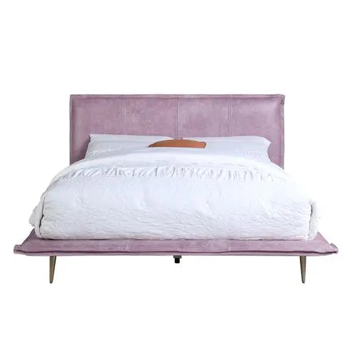 Luke Industrial King Bed, Pink Top Grain Leather iHome Studio