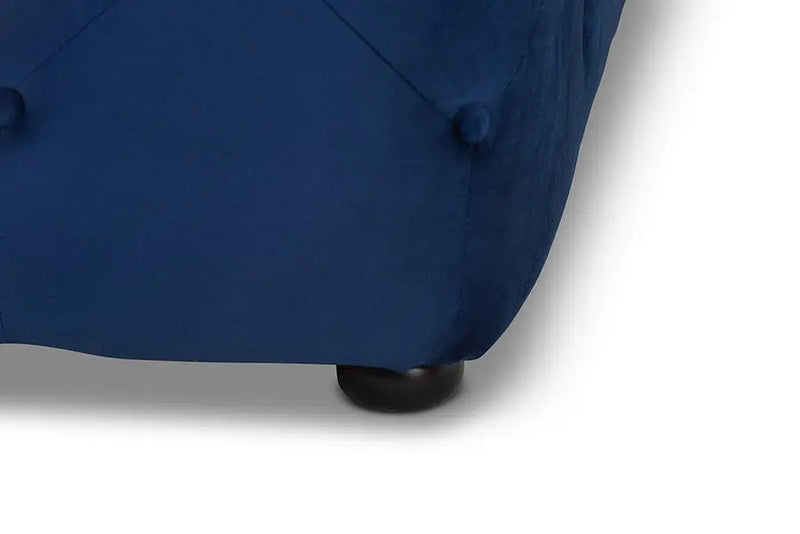 Luke Royal Blue Velvet Fabric Upholstered Button-Tufted Cocktail Ottoman iHome Studio