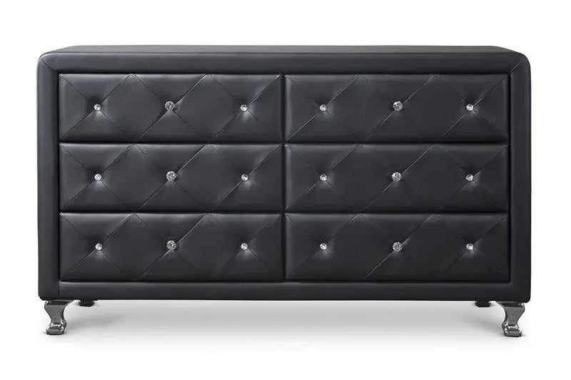 Luminescence Black Faux Leather Upholstered Dresser iHome Studio