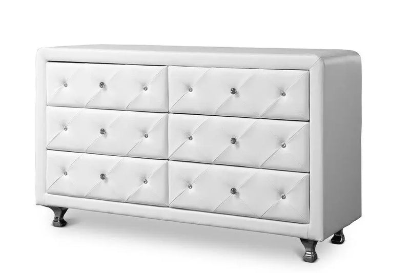 Luminescence White Faux Leather Upholstered Dresser iHome Studio