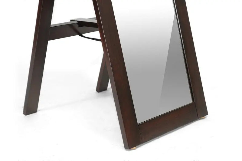 Lund Dark Brown Wood Modern Mirror with Built-In Stand iHome Studio