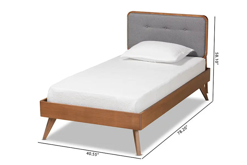 Lyon Dark Gray Fabric Upholstered , Walnut Brown Finished Wood Platform Bed (Twin) iHome Studio