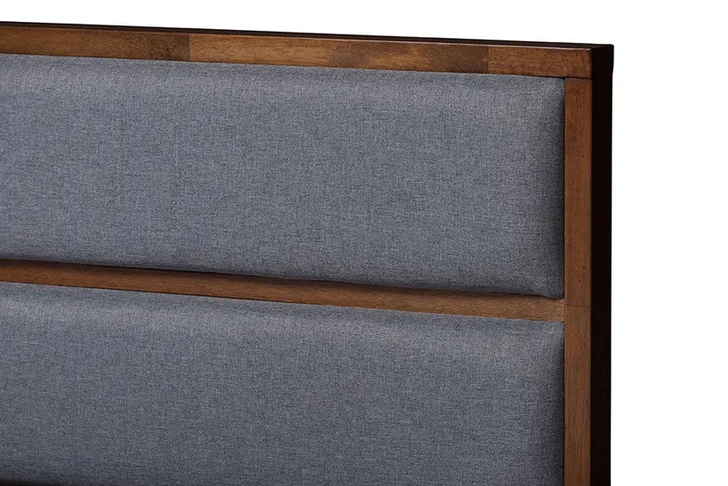 Macey Dark Grey Fabric Upholstered Walnut Storage Platform Bed (King) iHome Studio