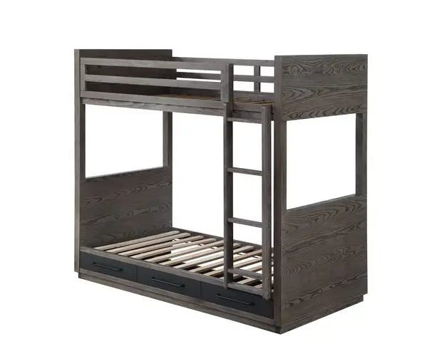 Macie Twin Bunk Bed w/Drawers, Gray Oak Finish iHome Studio