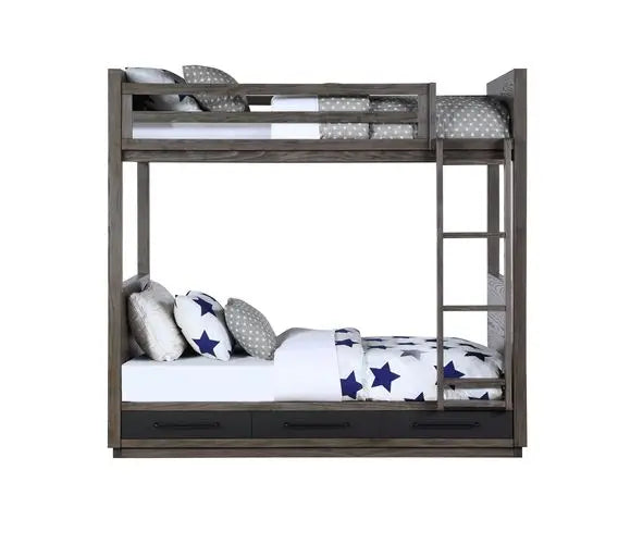 Macie Twin Bunk Bed w/Drawers, Gray Oak Finish iHome Studio