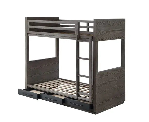 Macie Twin Bunk Bed w/Drawers, Gray Oak Finish iHome Studio