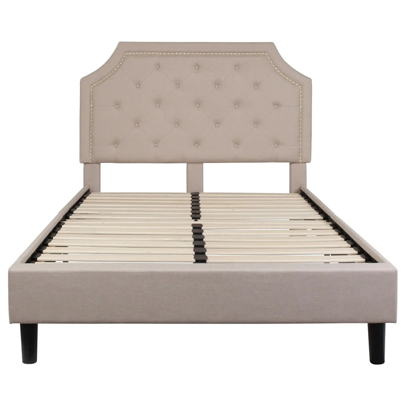 Madelyn Tufted Upholstered Platform Bed, Beige (Full) iHome Studio
