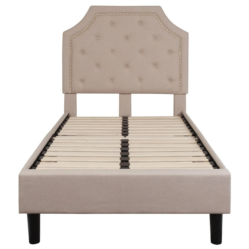 Madelyn Tufted Upholstered Platform Bed, Beige (Twin) iHome Studio