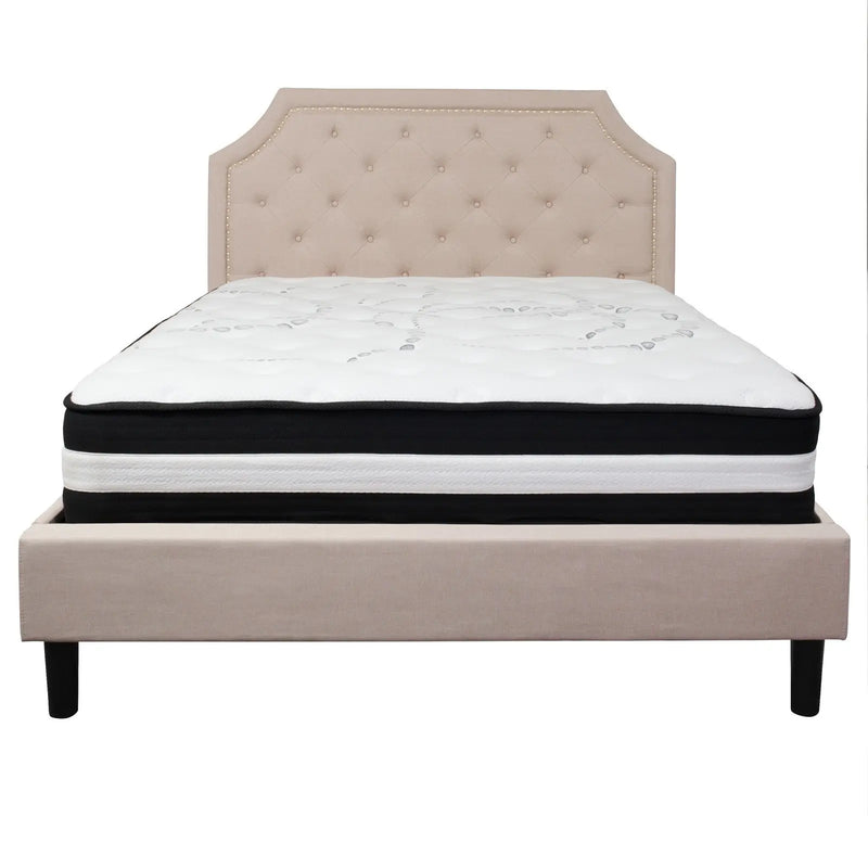Madelyn Tufted Upholstered Platform Bed, Beige w/Mattress (Queen) iHome Studio