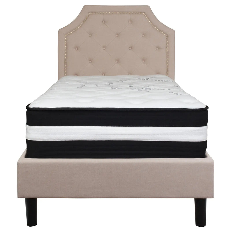 Madelyn Tufted Upholstered Platform Bed, Beige w/Mattress (Twin) iHome Studio