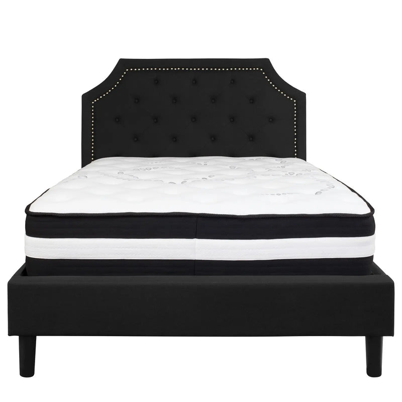 Madelyn Tufted Upholstered Platform Bed, Black w/Mattress (Full) iHome Studio