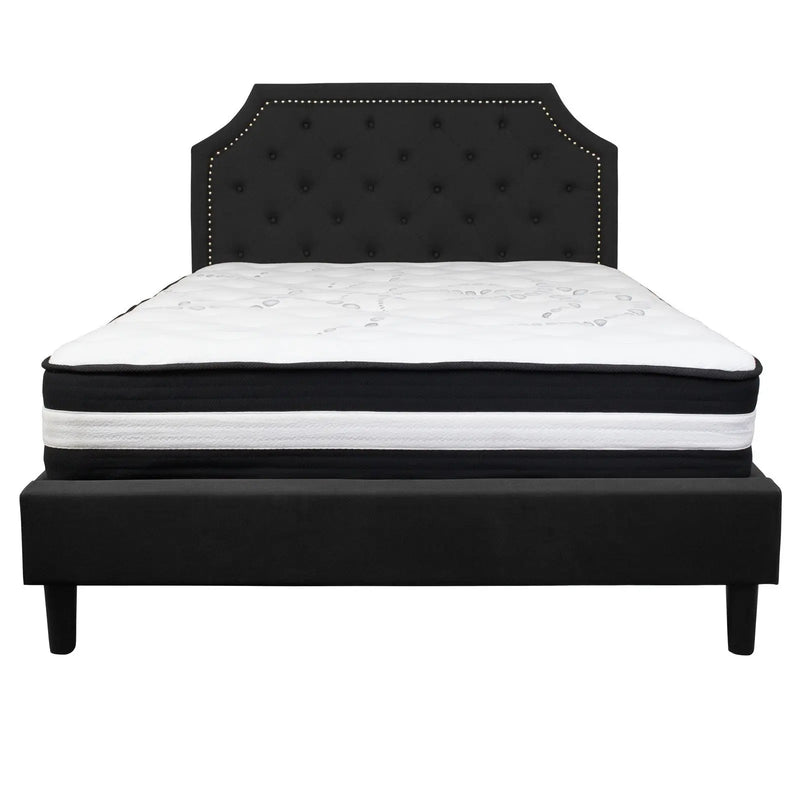 Madelyn Tufted Upholstered Platform Bed, Black w/Mattress (Queen) iHome Studio