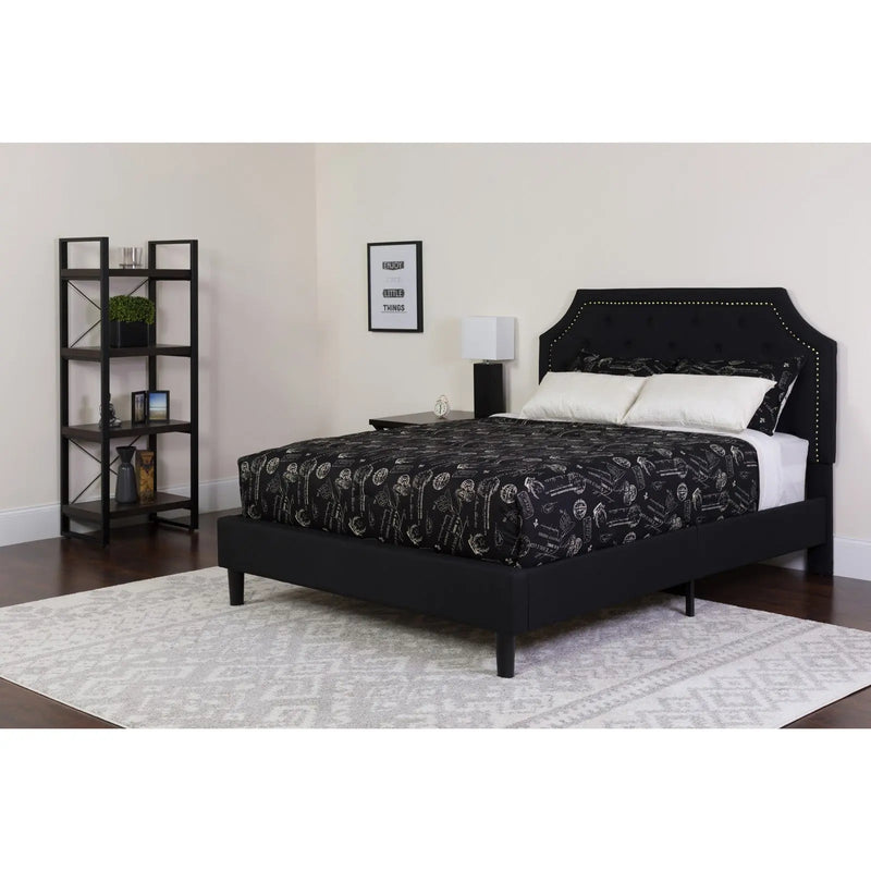 Madelyn Tufted Upholstered Platform Bed, Black w/Mattress (Twin) iHome Studio