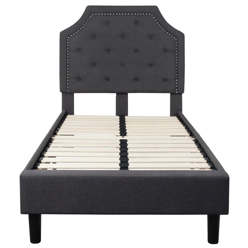 Madelyn Tufted Upholstered Platform Bed, Dark Gray (Twin) iHome Studio