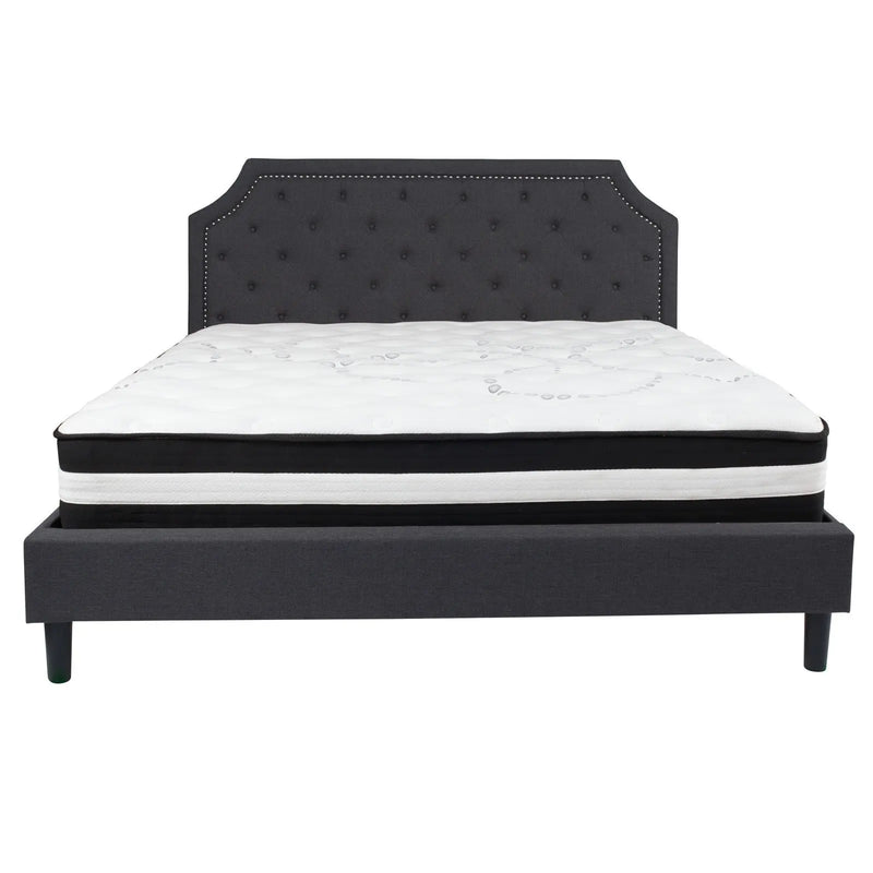Madelyn Tufted Upholstered Platform Bed, Dark Gray w/Mattress (King) iHome Studio