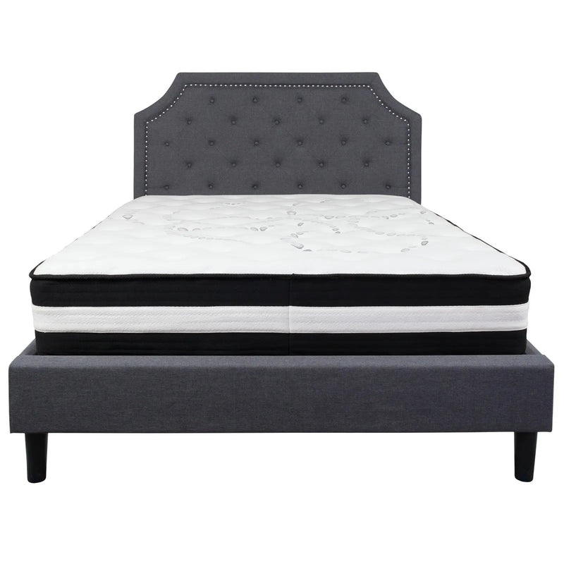 Madelyn Tufted Upholstered Platform Bed, Dark Gray w/Mattress (Queen) iHome Studio
