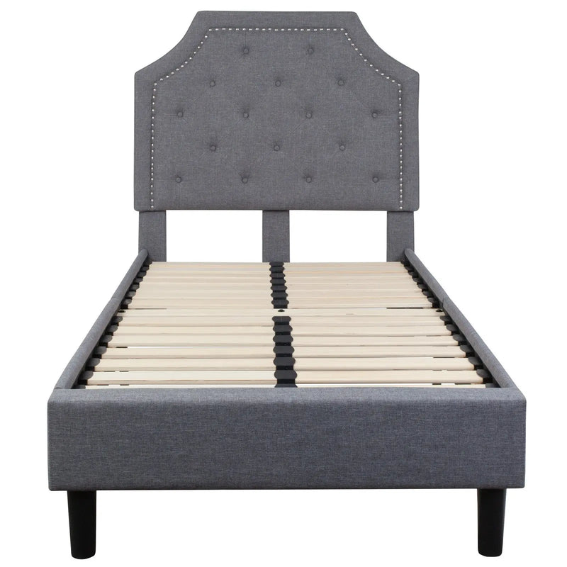 Madelyn Tufted Upholstered Platform Bed, Light Gray (Twin) iHome Studio