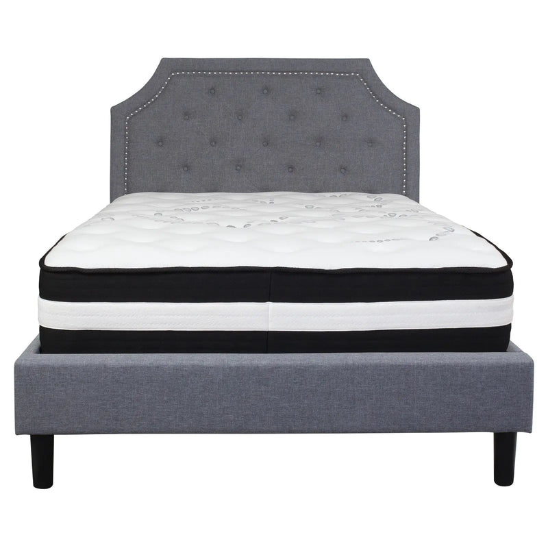 Madelyn Tufted Upholstered Platform Bed, Light Gray w/Mattress (Full) iHome Studio