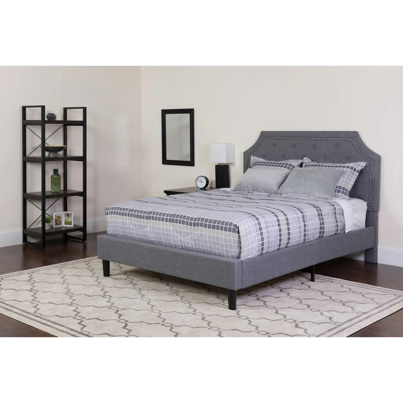 Madelyn Tufted Upholstered Platform Bed, Light Gray w/Mattress (Queen) iHome Studio
