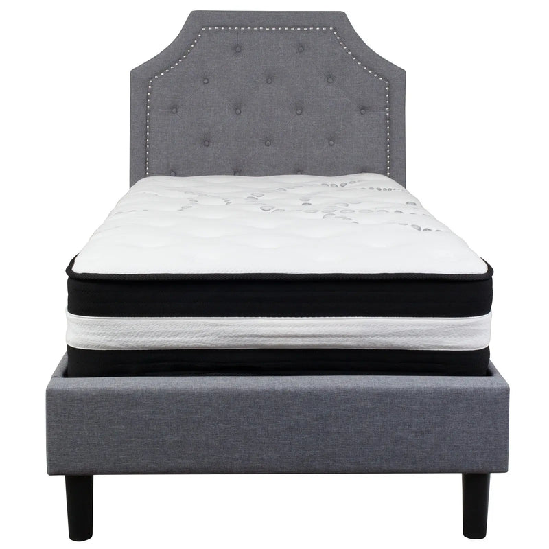 Madelyn Tufted Upholstered Platform Bed, Light Gray w/Mattress (Twin) iHome Studio