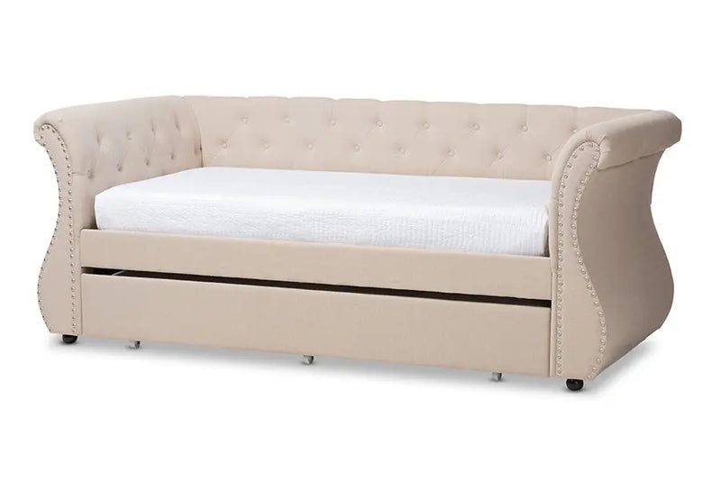 Madelynn Classic and Contemporary Beige Fabric Upholstered Daybed w/Trundle iHome Studio