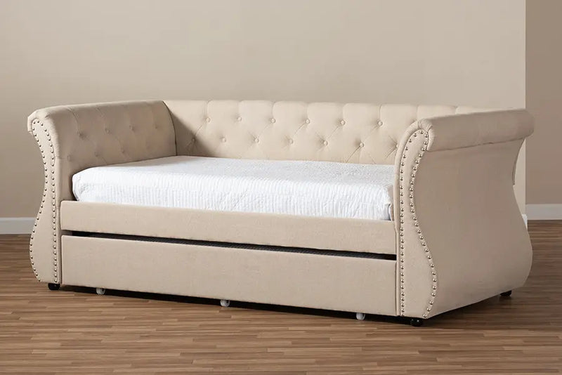 Madelynn Classic and Contemporary Beige Fabric Upholstered Daybed w/Trundle iHome Studio