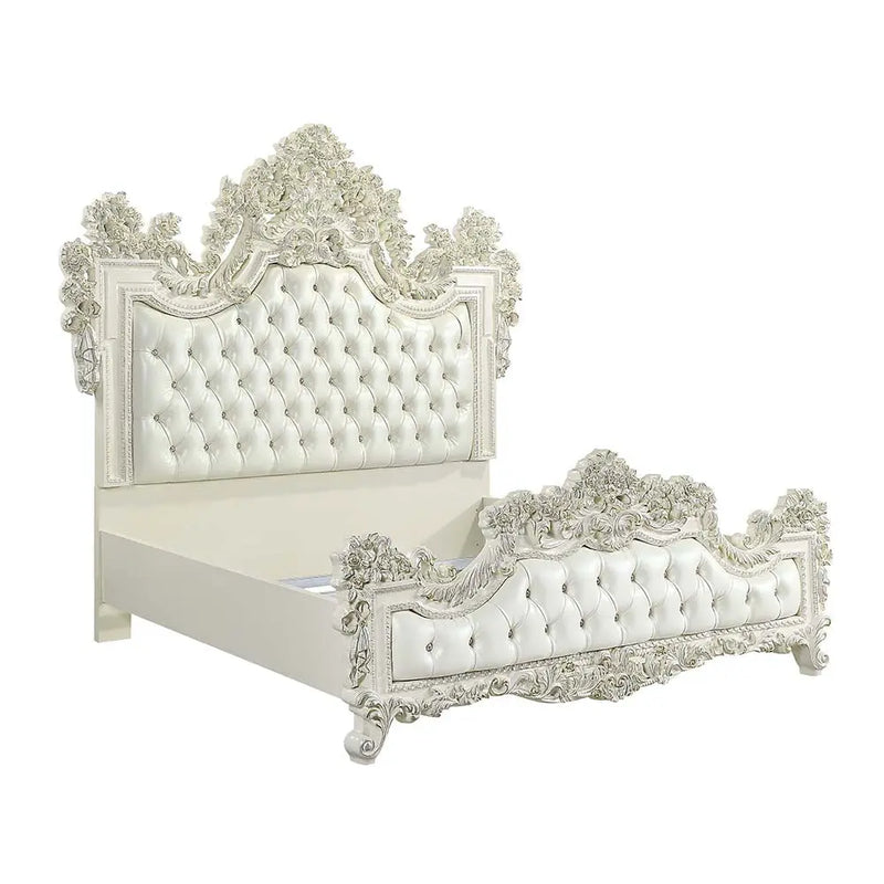 Madison Eastern Rococo Style King Bed, Buttun Tufted, White iHome Studio