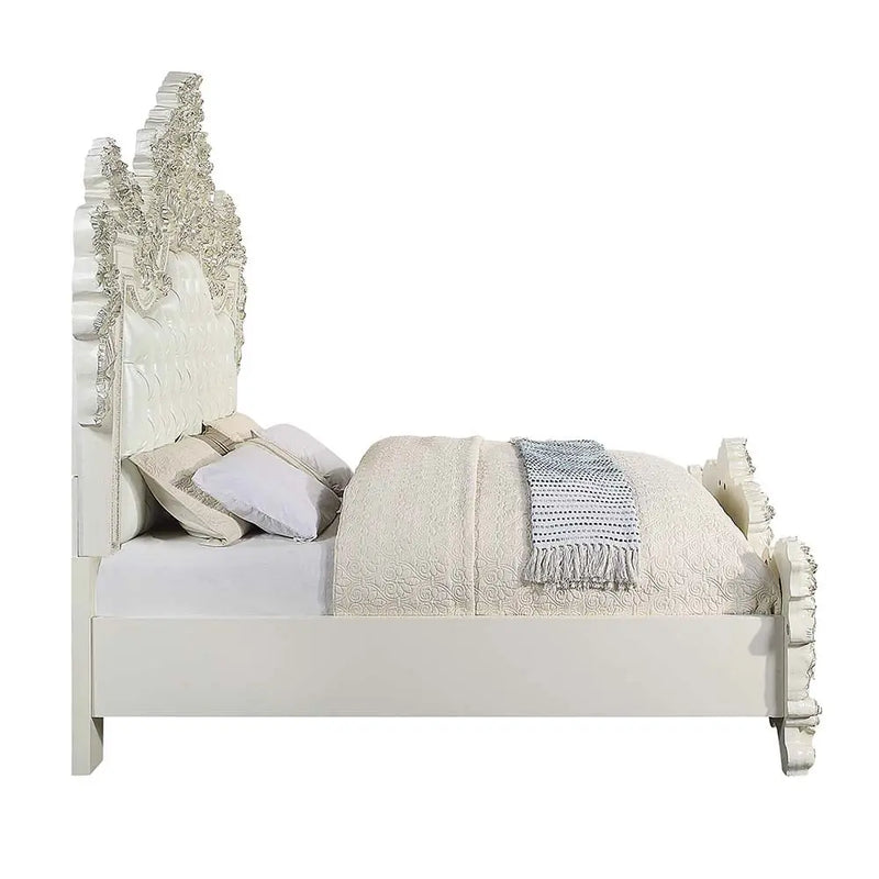 Madison Eastern Rococo Style King Bed, Buttun Tufted, White iHome Studio