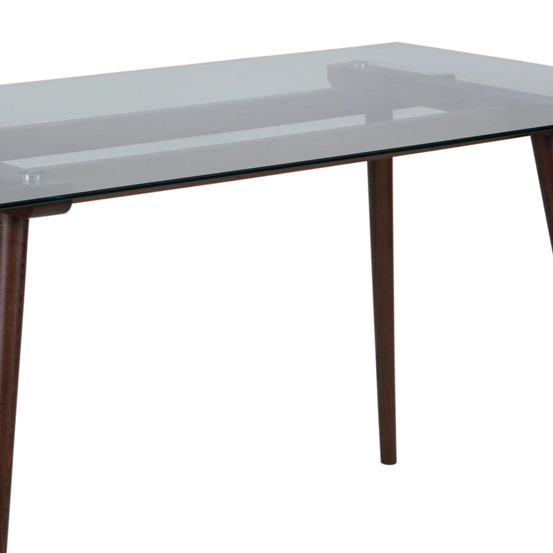 Maksim 31.5" x 55" Rectangular Solid Walnut Wood Table w/Clear Glass Top iHome Studio