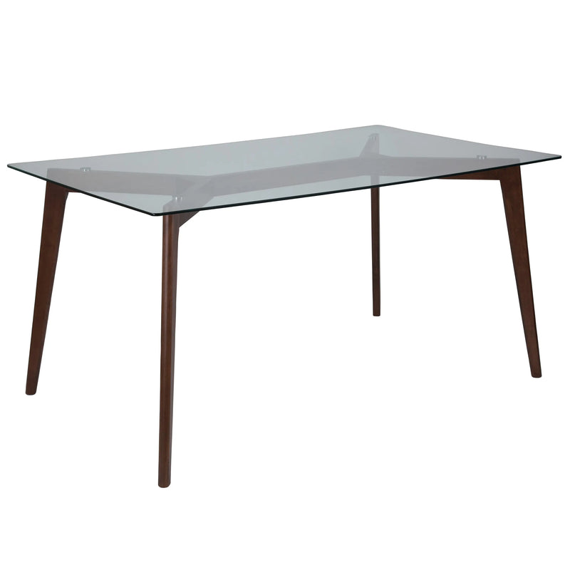 Maksim 35.25" x 59" Rectangular Solid Walnut Wood Table w/Clear Glass Top iHome Studio