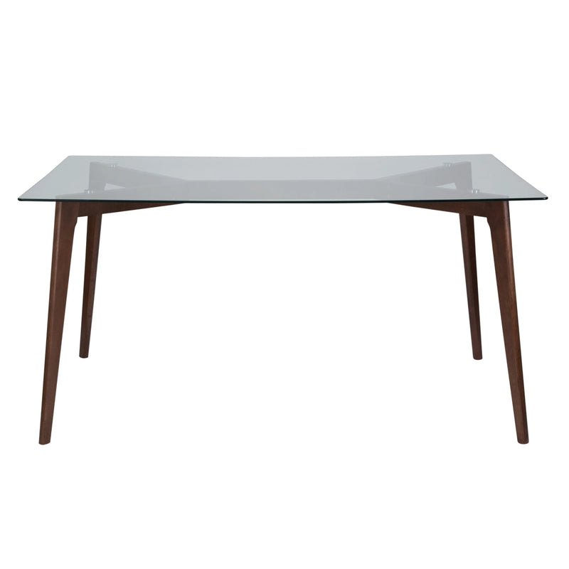 Maksim 35.25" x 59" Rectangular Solid Walnut Wood Table w/Clear Glass Top iHome Studio