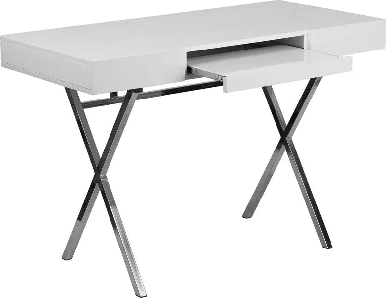 Malcom White Computer Desk w/Keyboard Tray and Drawers iHome Studio