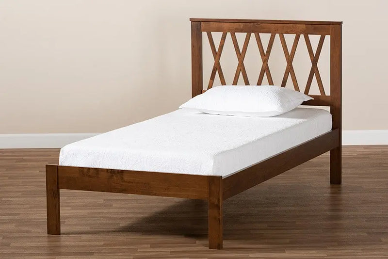 Malene Walnut Wood Platform Bed (Twin) iHome Studio