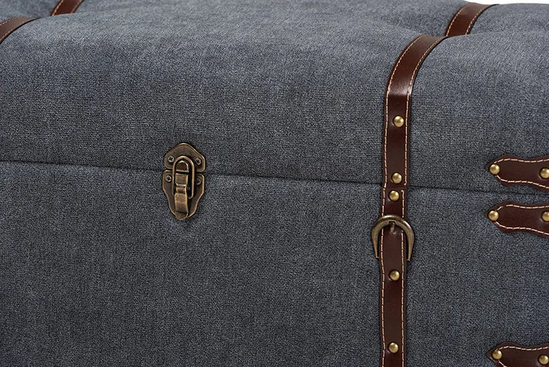 Manchester Grey Fabric Upholstered Storage Trunk Ottoman iHome Studio