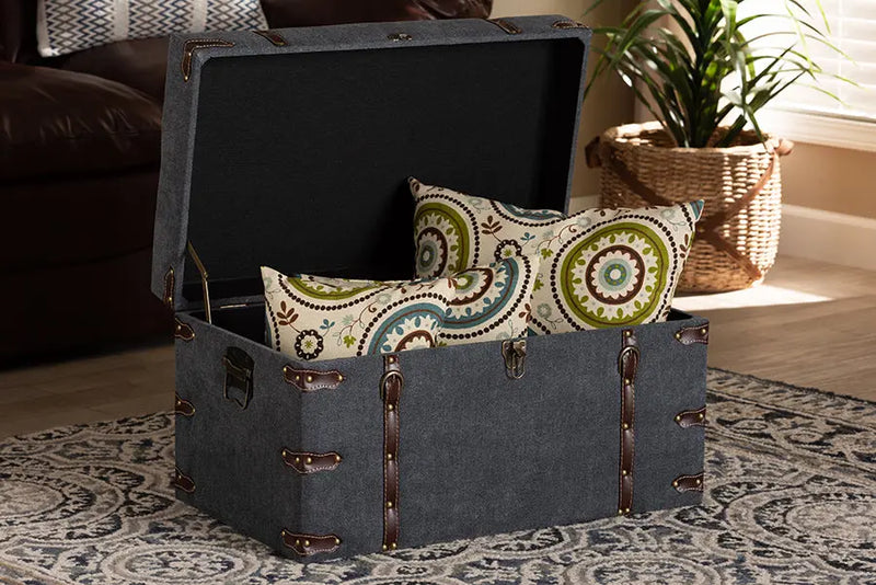 Manchester Grey Fabric Upholstered Storage Trunk Ottoman iHome Studio