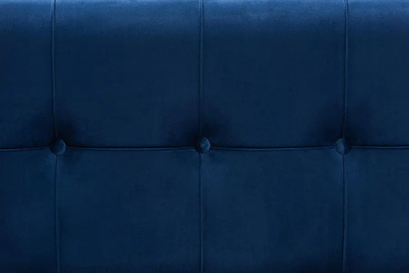 Manchester Navy Blue Velvet Upholstered/Gold Metal Finished Storage Ottoman iHome Studio