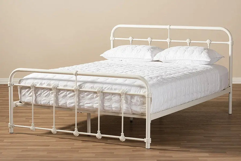 Mandy Antique White Finished Metal Platform Bed (Full) iHome Studio