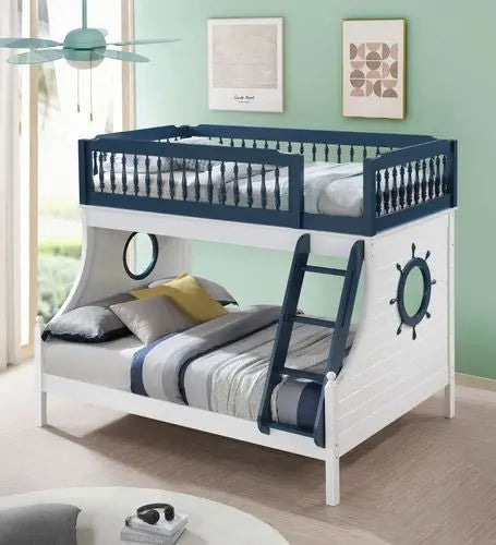 Mara Sailor Twin/Full Bunk Bed, Blue & White Finish iHome Studio