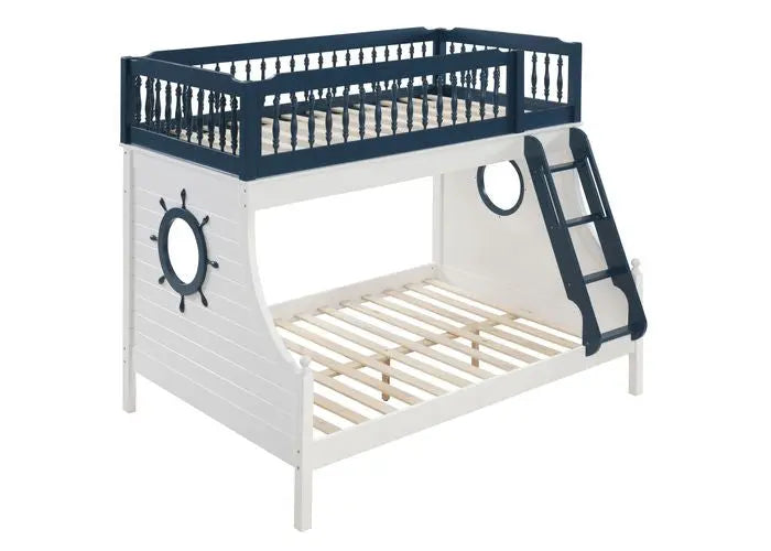 Mara Sailor Twin/Full Bunk Bed, Blue & White Finish iHome Studio