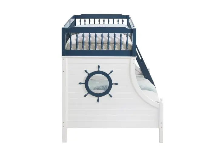 Mara Sailor Twin/Full Bunk Bed, Blue & White Finish iHome Studio