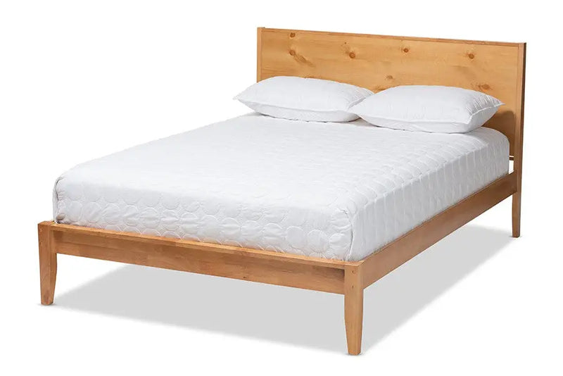 Marana Natural Oak , Pine Wood Platform Bed (Full) iHome Studio