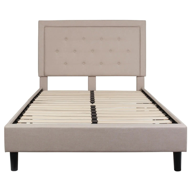 Marcelia Tufted Upholstered Platform Bed, Beige (Full) iHome Studio